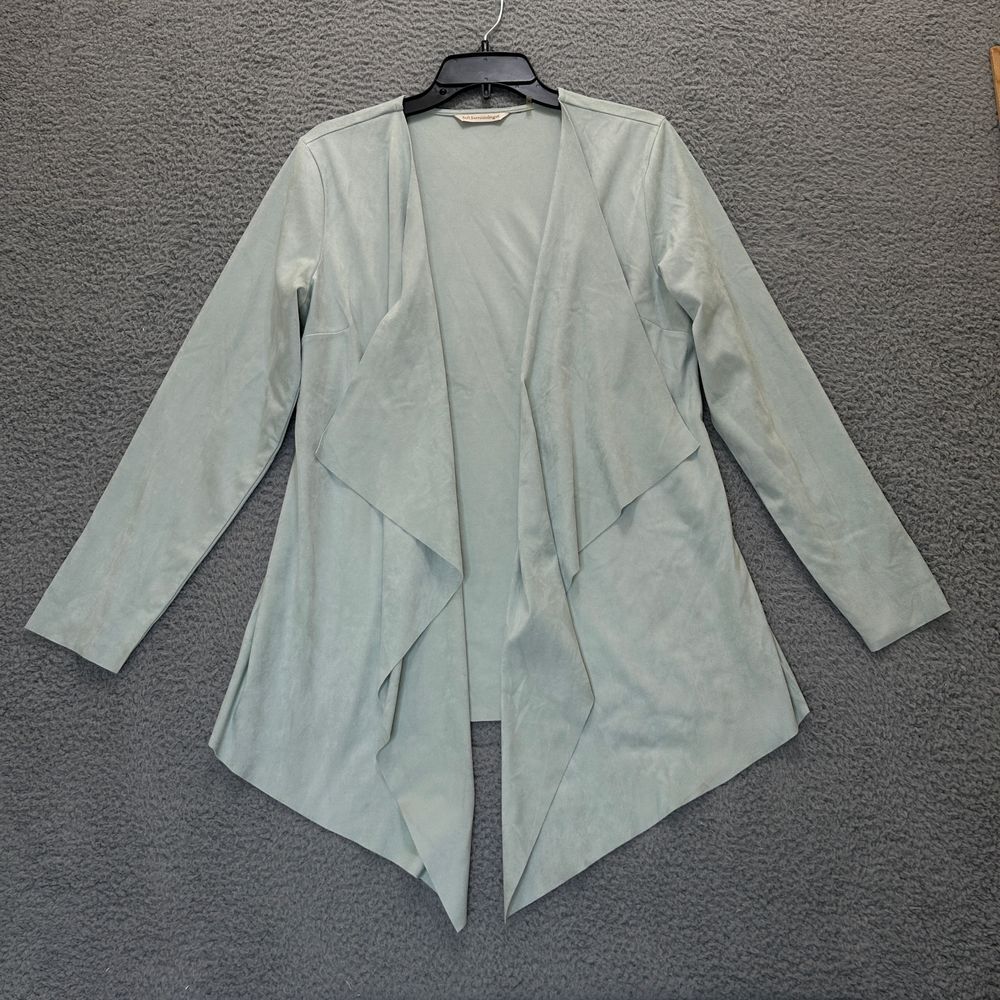Soft Surroundings Cardigan Womens Medium Sage Green Faux Suede Open Front Draped